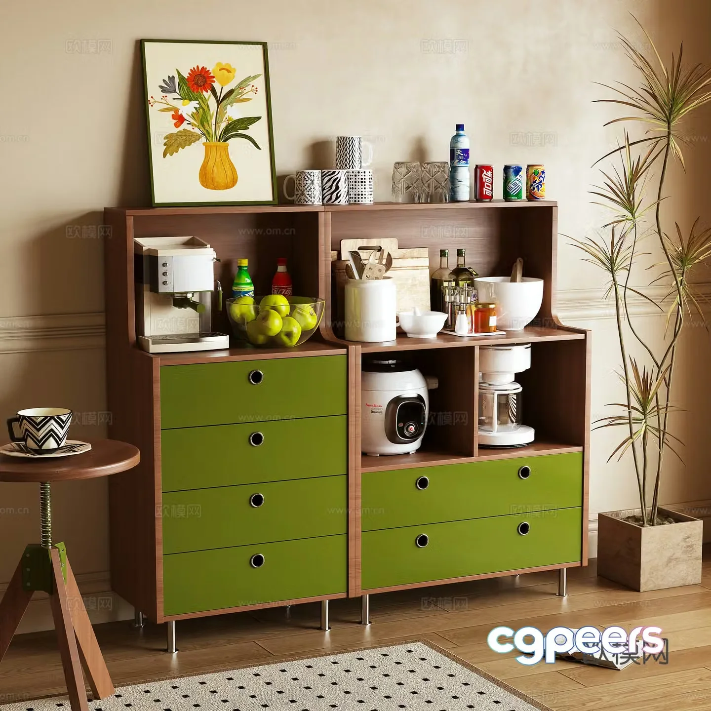 Middle-aged sideboard sideboard storage cabinet 3d model