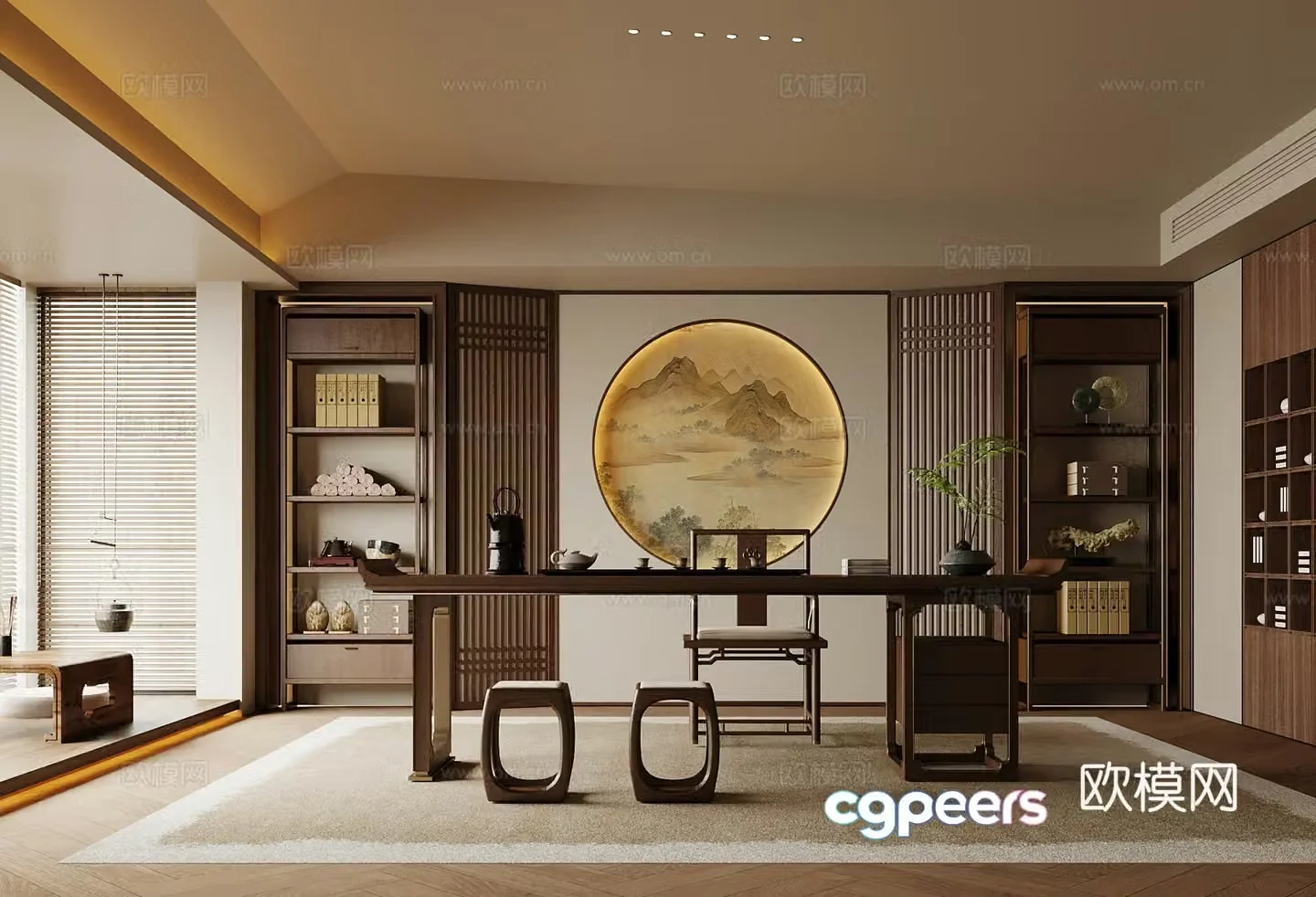 New Chinese-style tea room tea table and chair study room 3D model