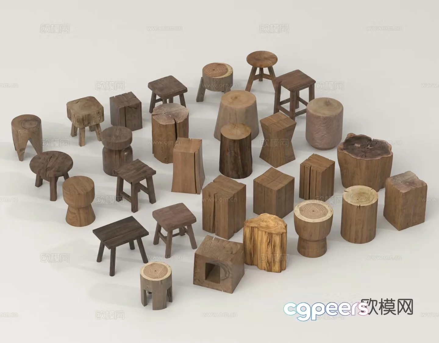 Round wooden stool wooden stool stool shoe change stool garden wooden stool 3d model
