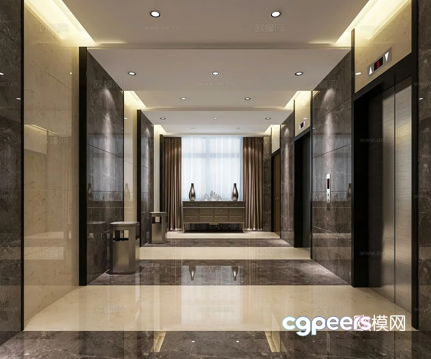 Hotel elevator room elevator hall 3d model