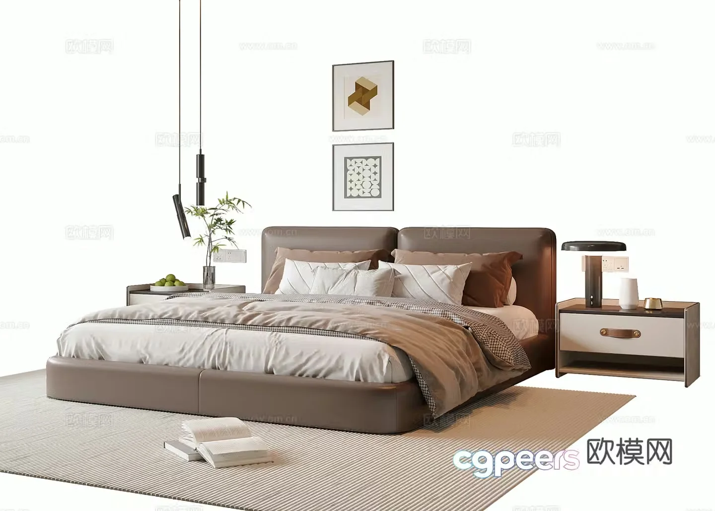 Modern Italian double bed 3d model