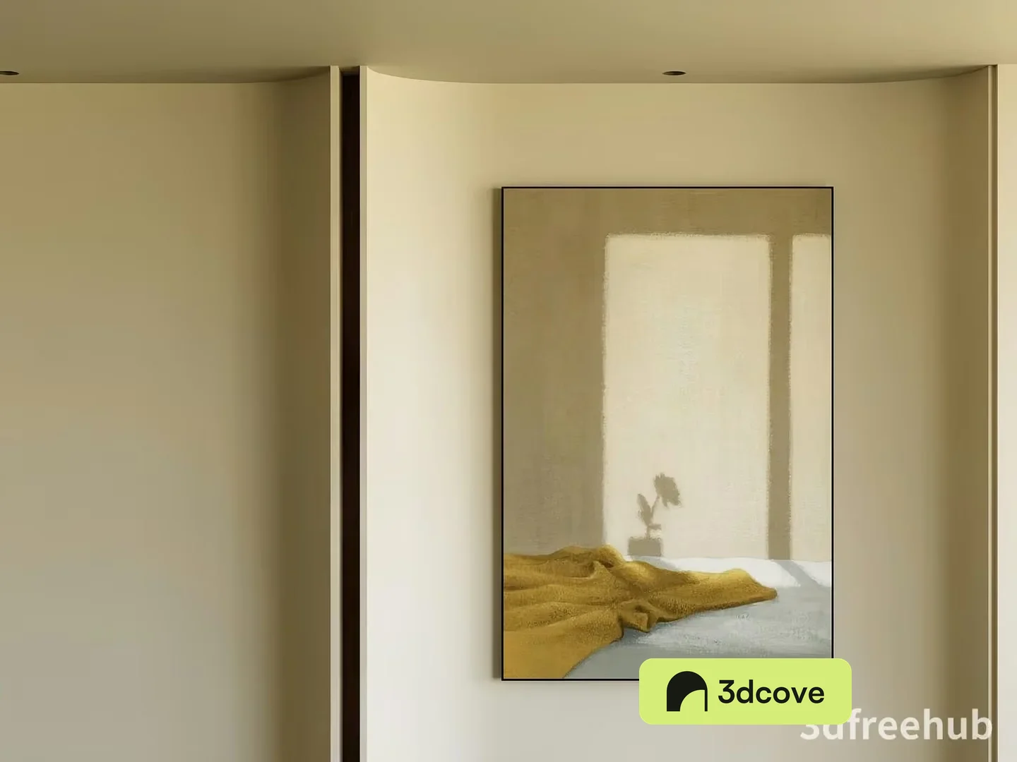A Serene Room With A Painting Of A Bed