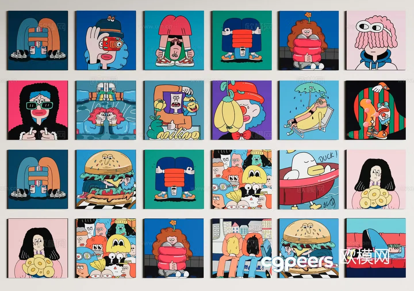 Modern hanging paintings cartoon decorative painting combination children hanging paintings photo wall borderless 3D model