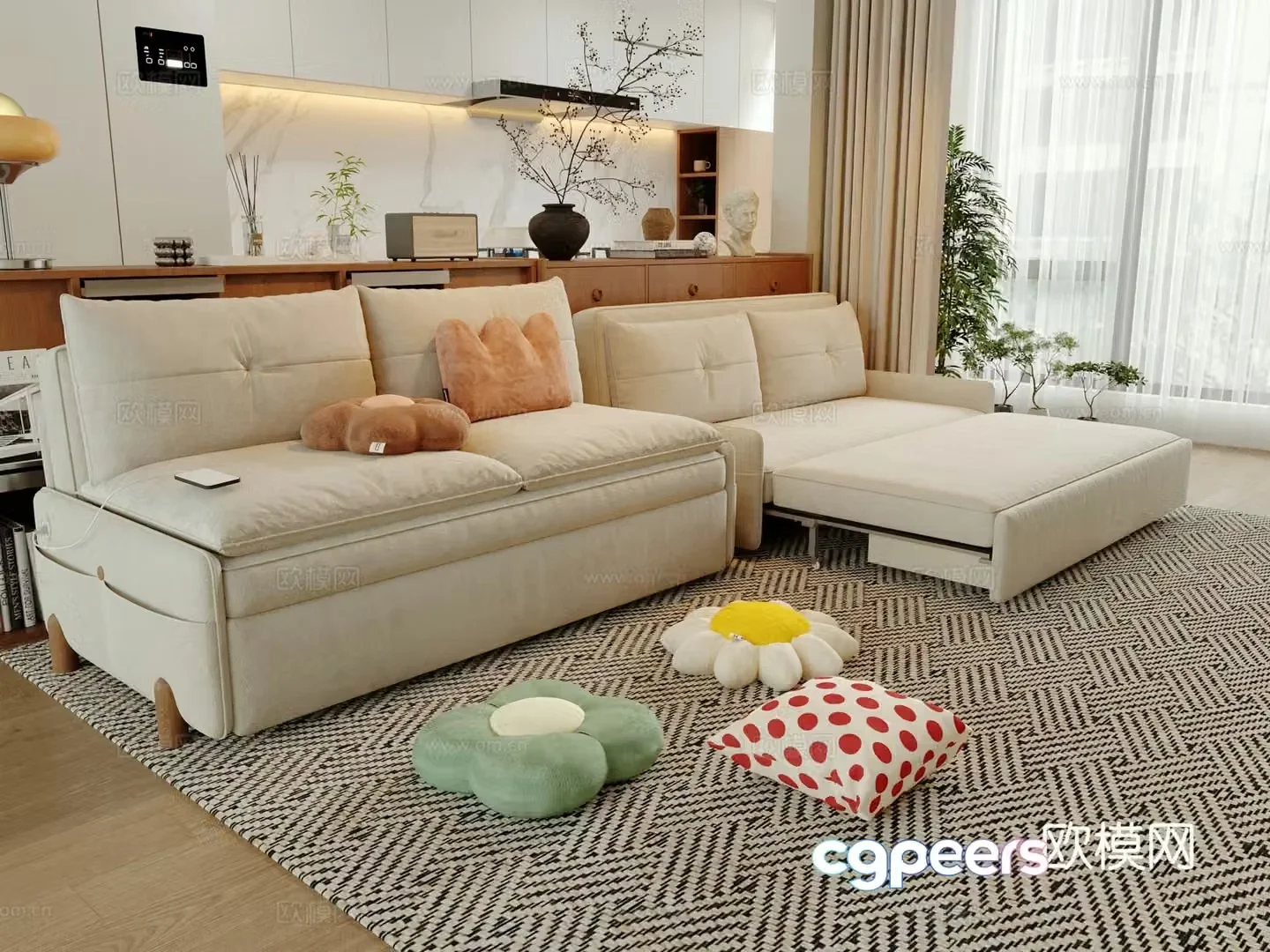 Cream style sofa double sofa 3d model