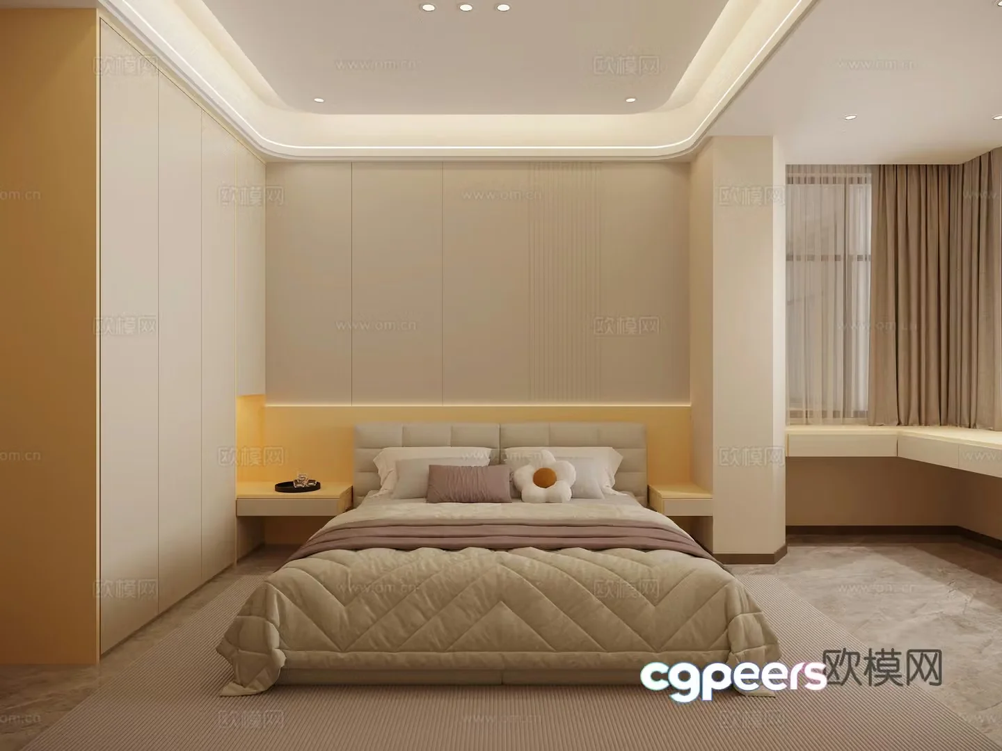 Modern minimalist bedroom 3d model