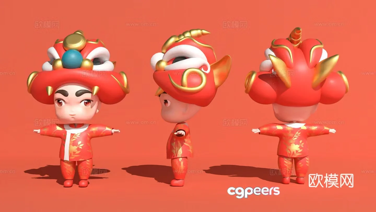 ip ancient boy character ornaments doll game character lion dance 3d model