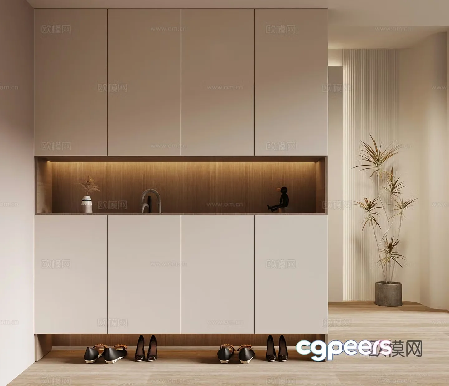 Modern cream style shoe cabinet entrance cabinet 3d model