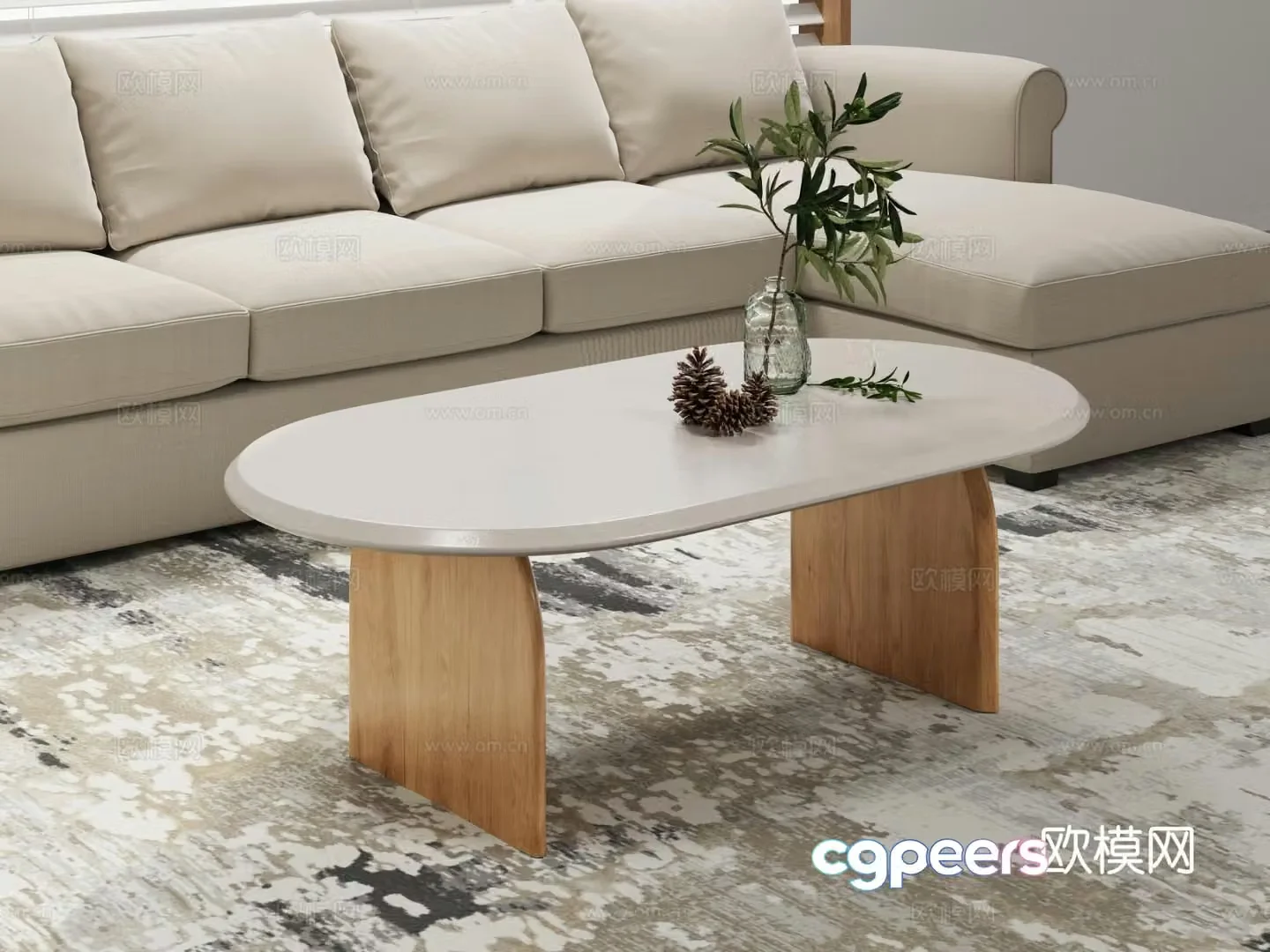 Modern slate coffee table 3d model