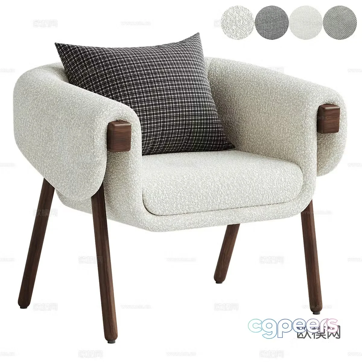 Wasabi Wind Single Chair Wasabi Wind Dining Chair Book Chair B&B Single Chair Lamb Silk Single Chair Lamb Silk Casual 3D Model