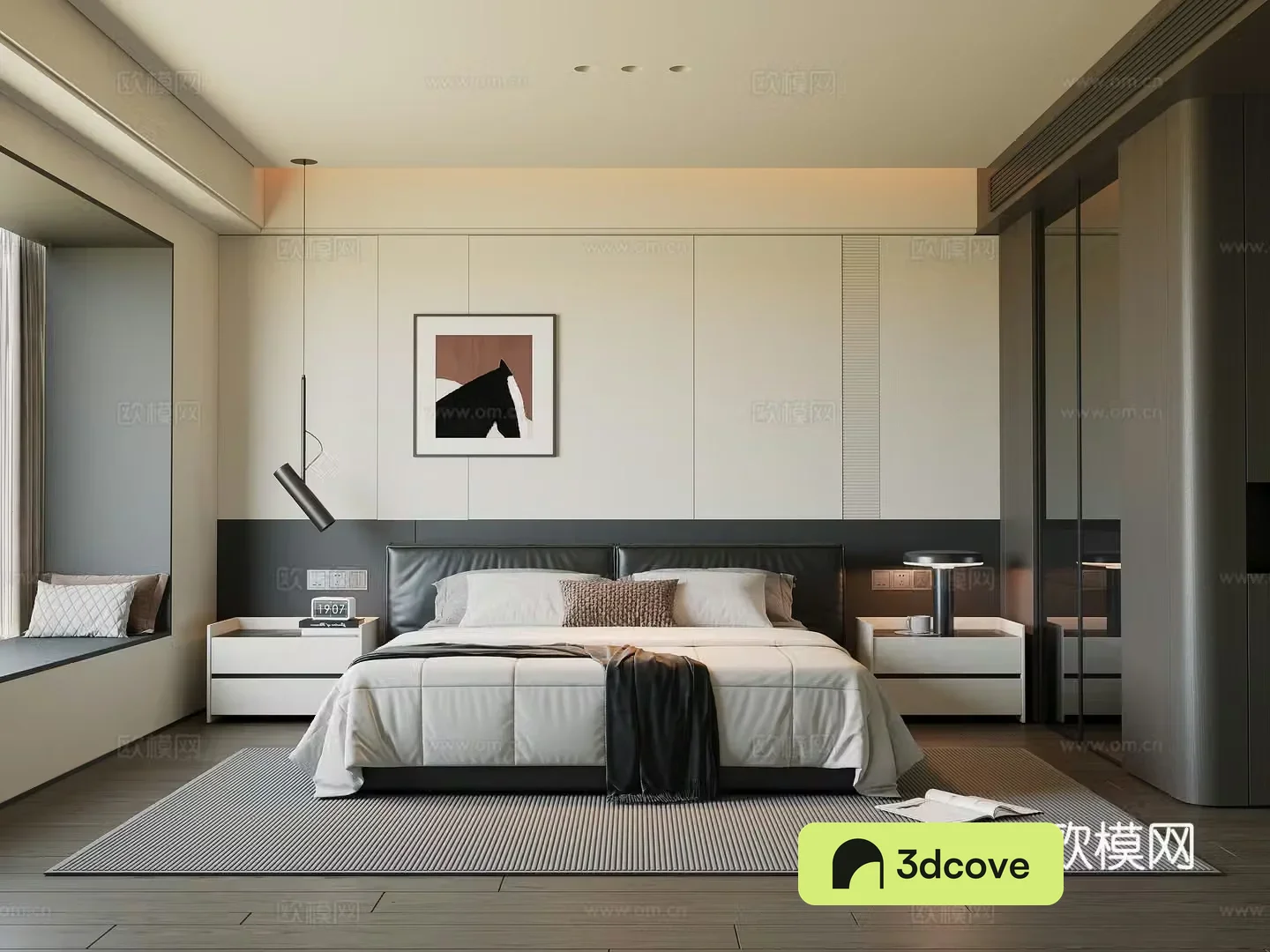 Modern Italian bedroom bed wardrobe bedside table hanging painting decoration