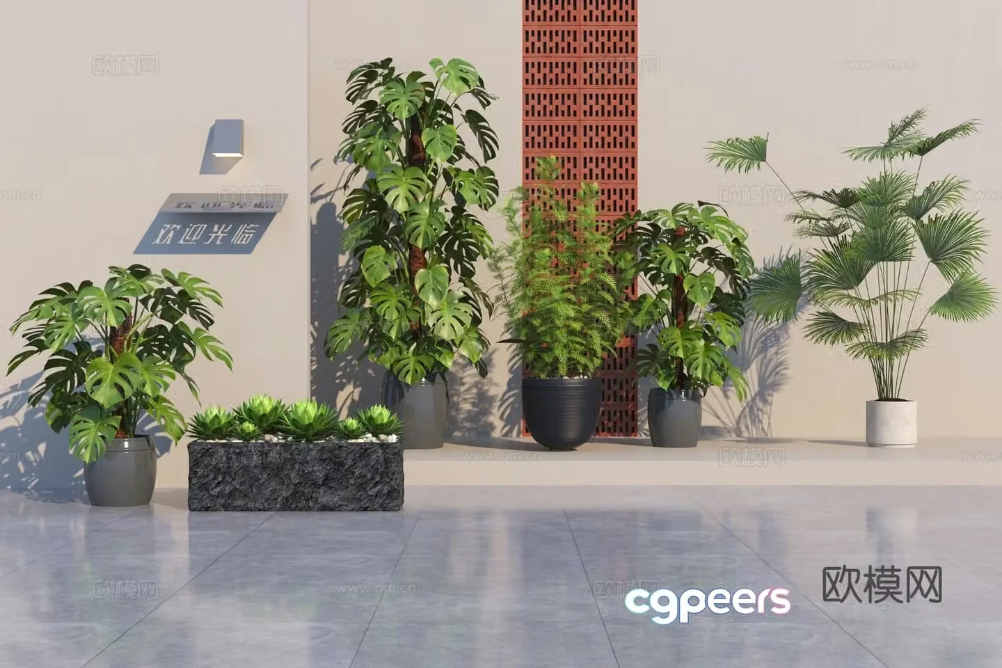 Modern green plant potted 3D model