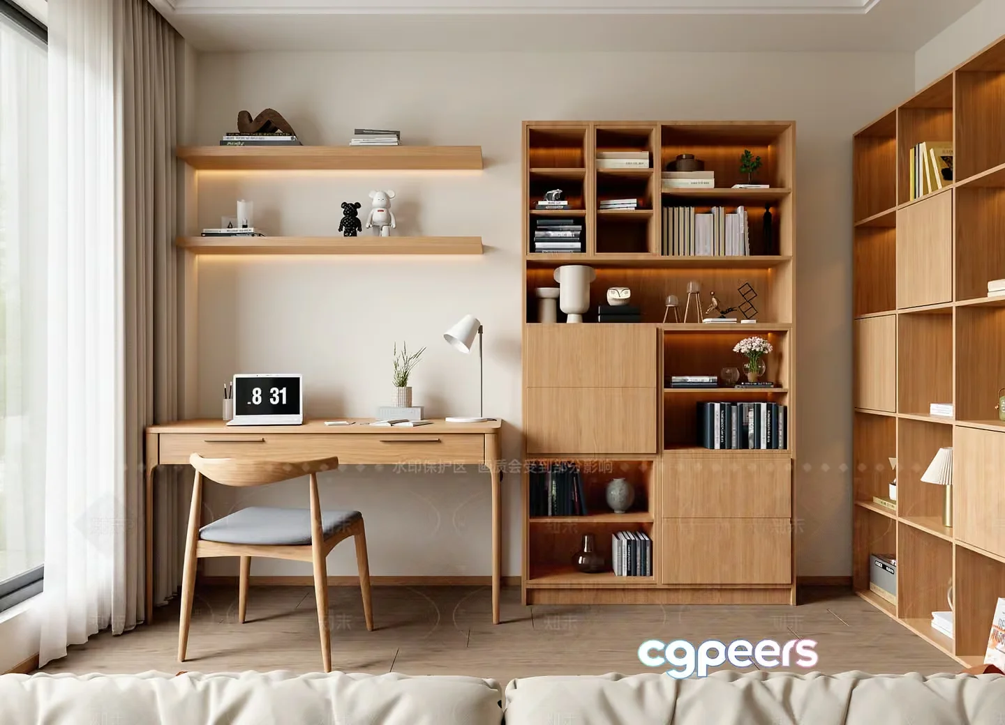 Modern Light Wood Desk Setup 3D Model – 17770 – VRAY Render