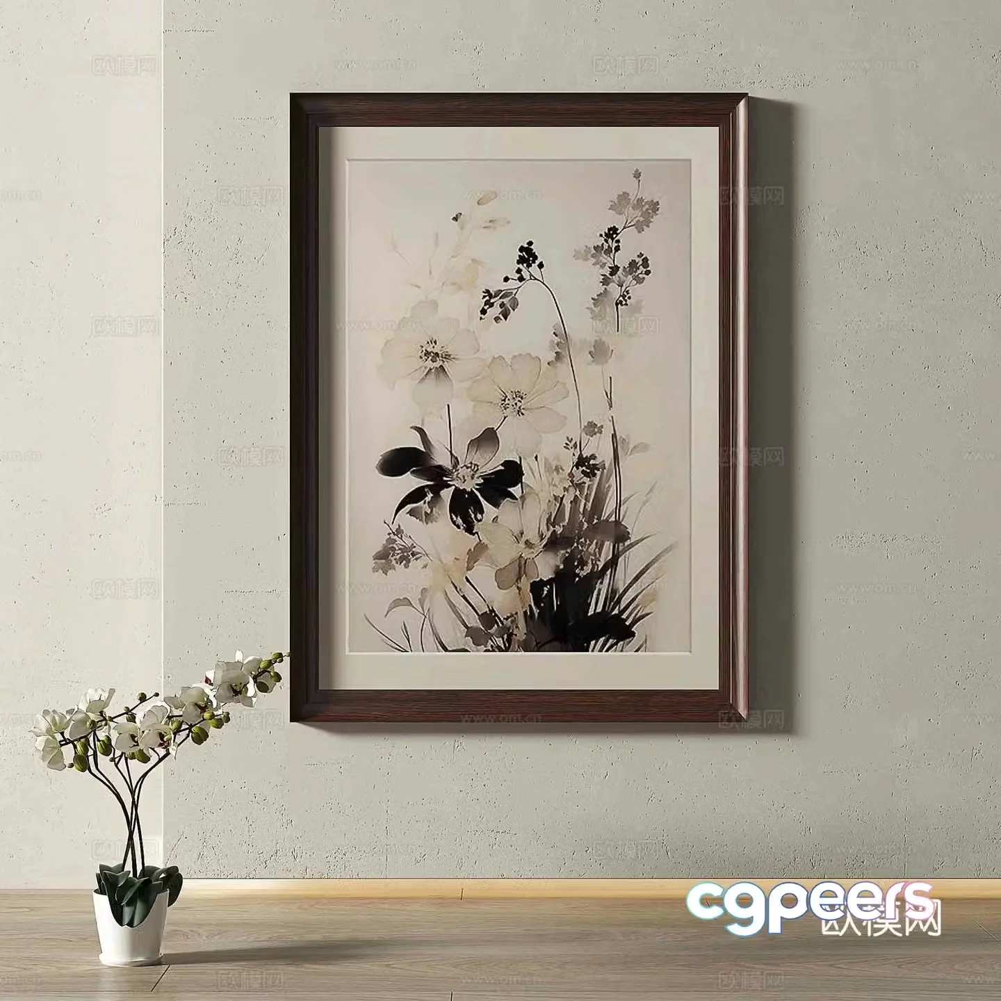 Modern flower hanging painting decorative painting 3d model