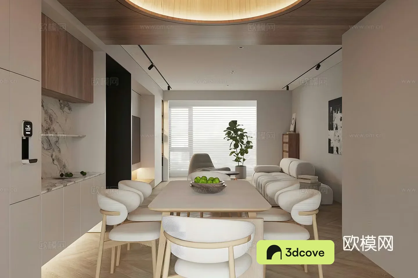 Log-style home living and dining room Cream-style home living and dining room without lights Home dining table and chairs
