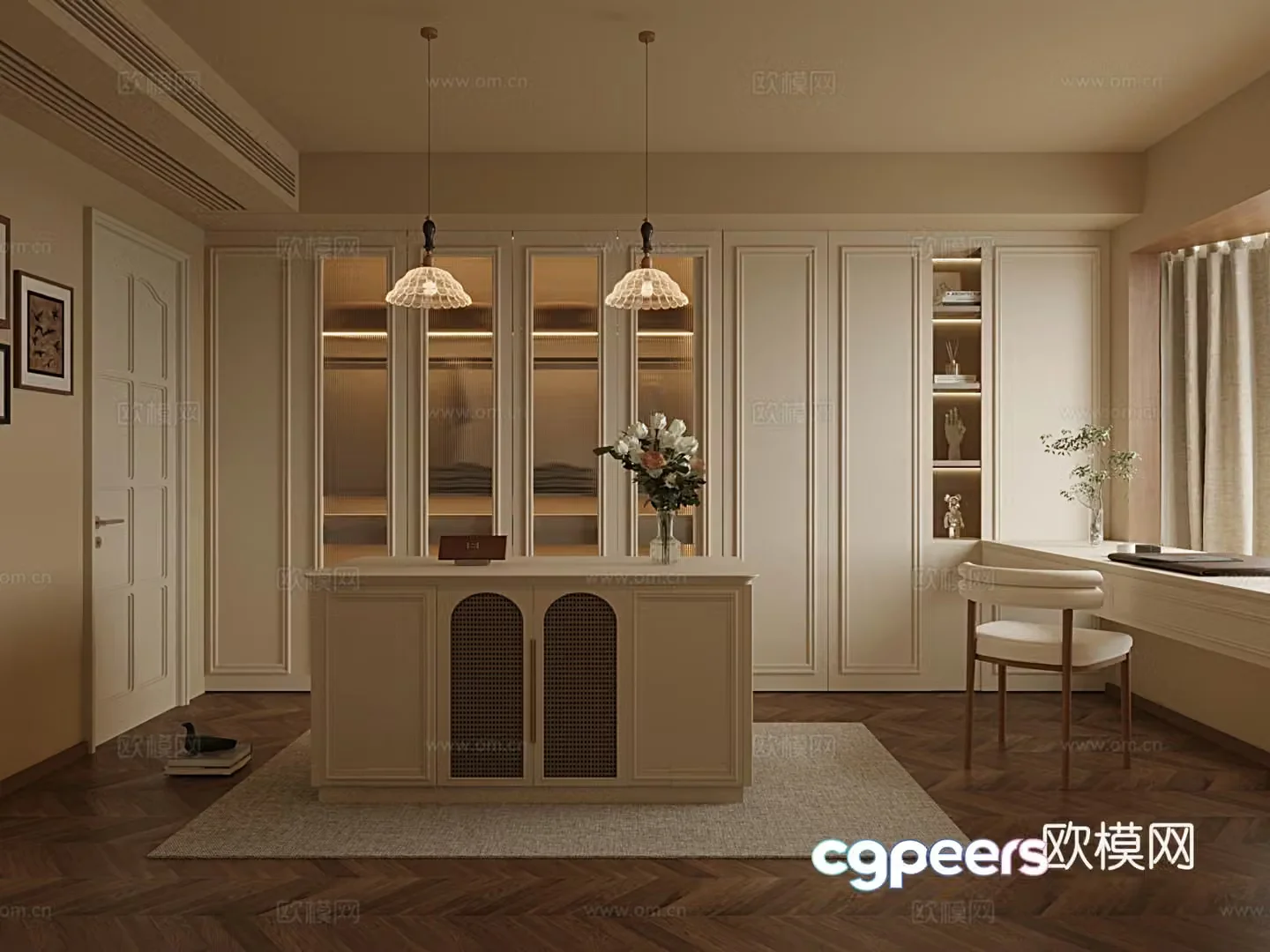 French cream windbreaker wardrobe jewelry cabinet 3d model