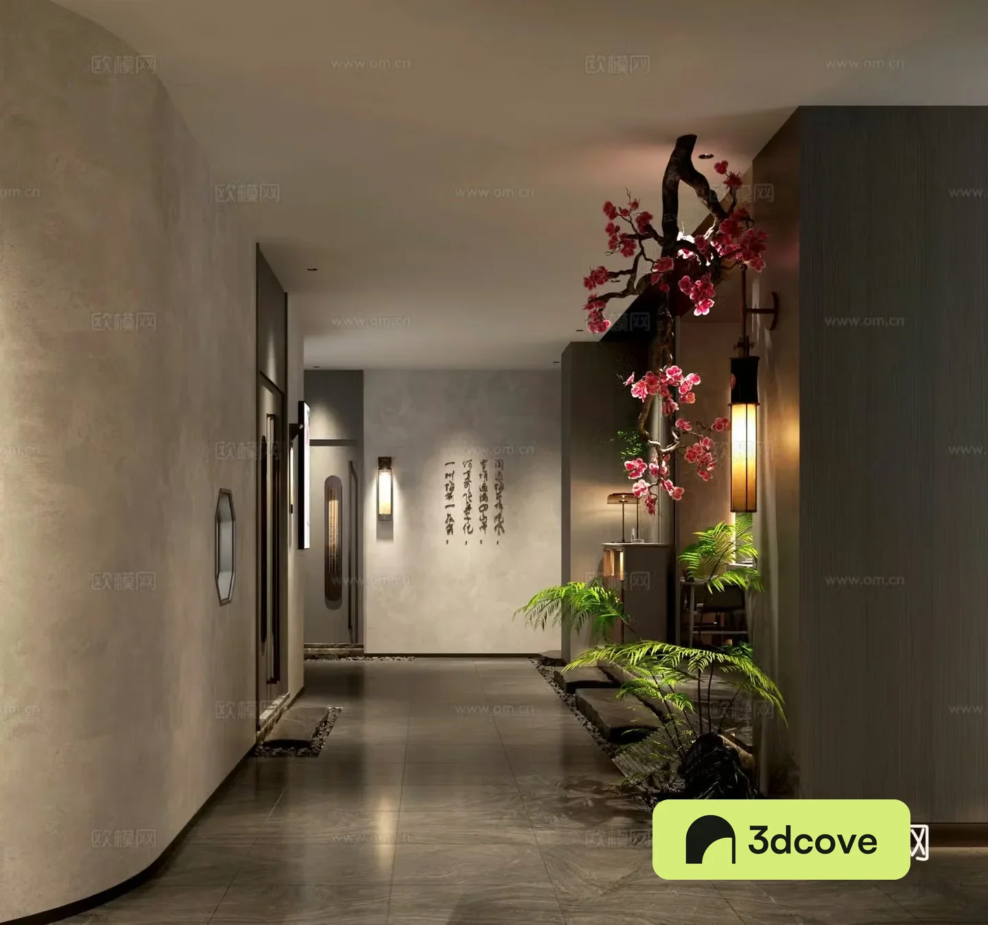 Modern restaurant Internet celebrity card area walkway dark tone