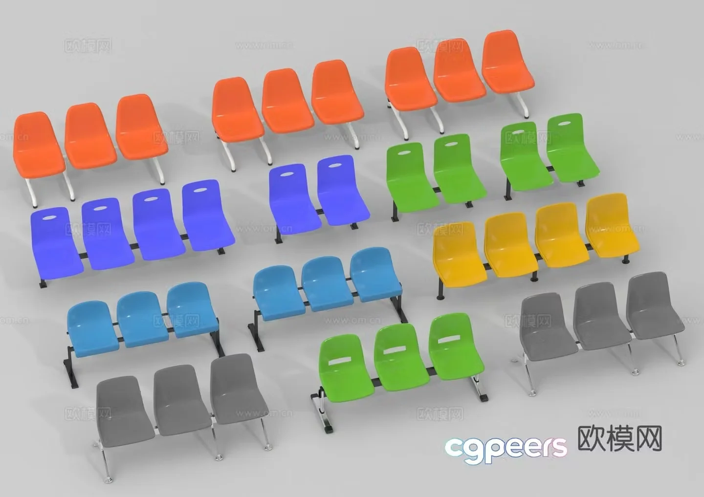 Public seats waiting chairs rows of chairs 3D model
