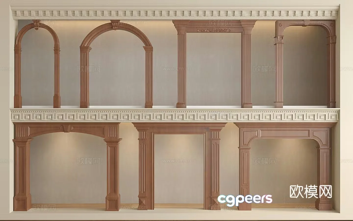 French door cover arc pass arc door hole carved door lintel arch 3D model