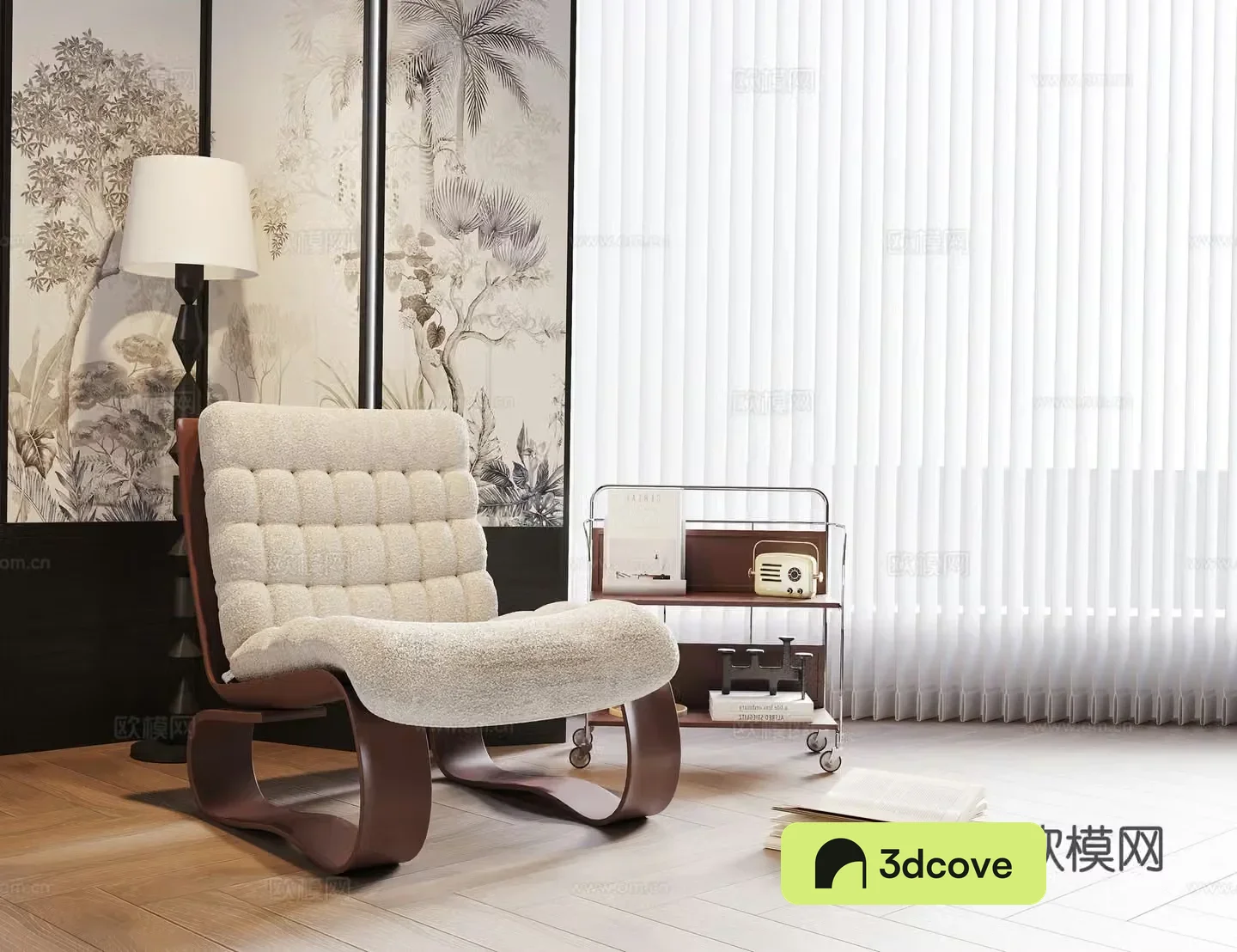Medium style leisure chair sofa chair floor lamp side book 3d model