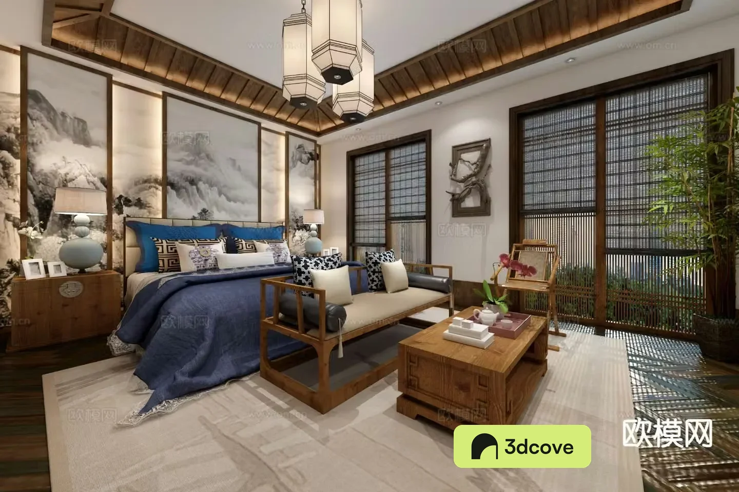 New Chinese style bedroom master bedroom B&B bedroom elders room