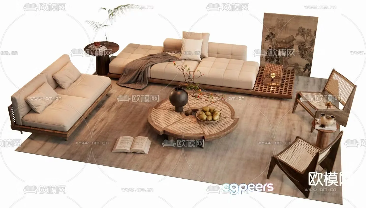 Middle style combination sofa 3D model