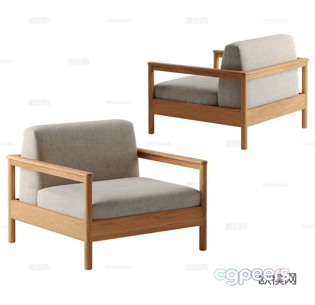 Medium-old single sofa fabric single sofa Zen single sofa fabric single chair fabric casual 3D model
