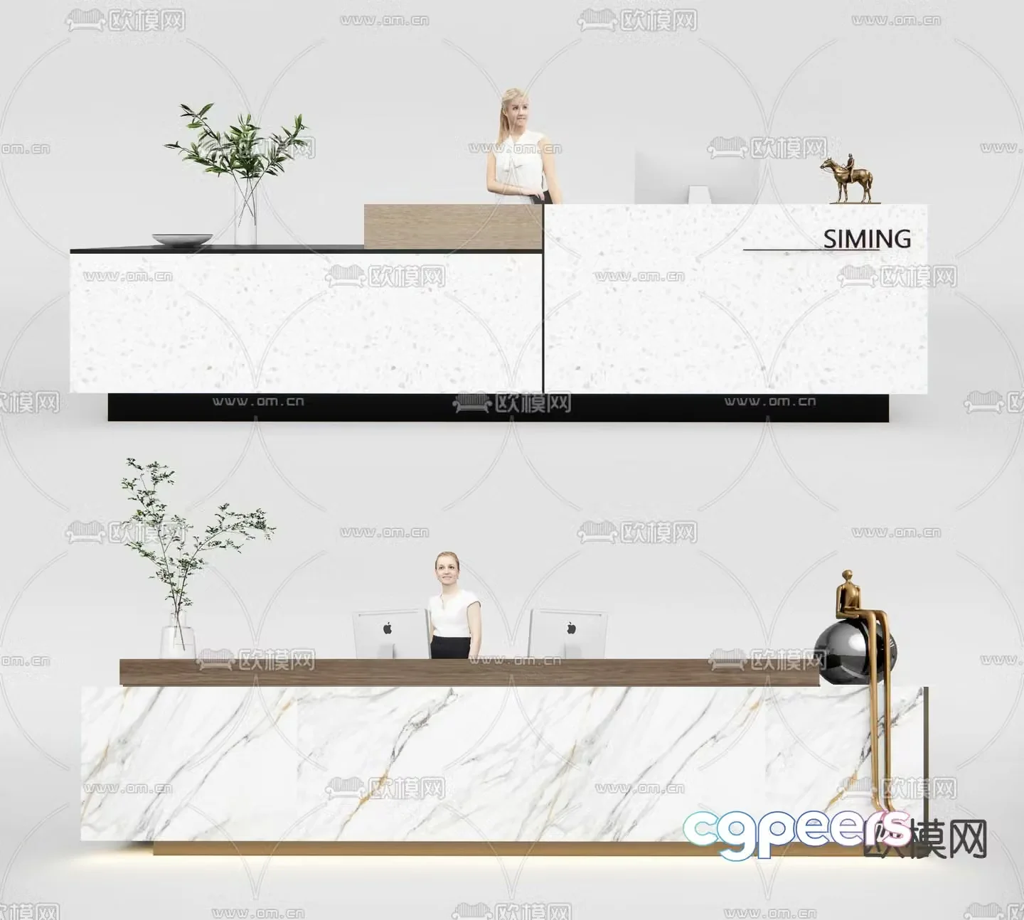 Marble front desk reception desk 3d model