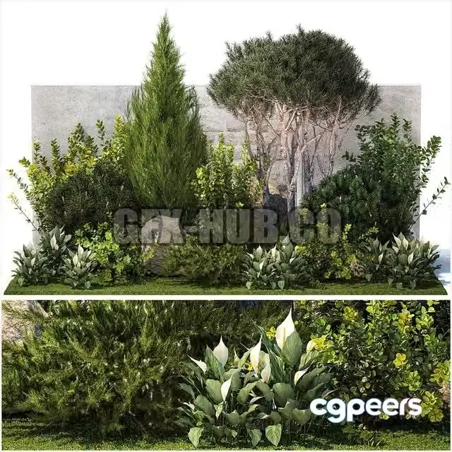 3ds Max Free – Collection of garden plants with bushes and trees for landscape design Set 1397