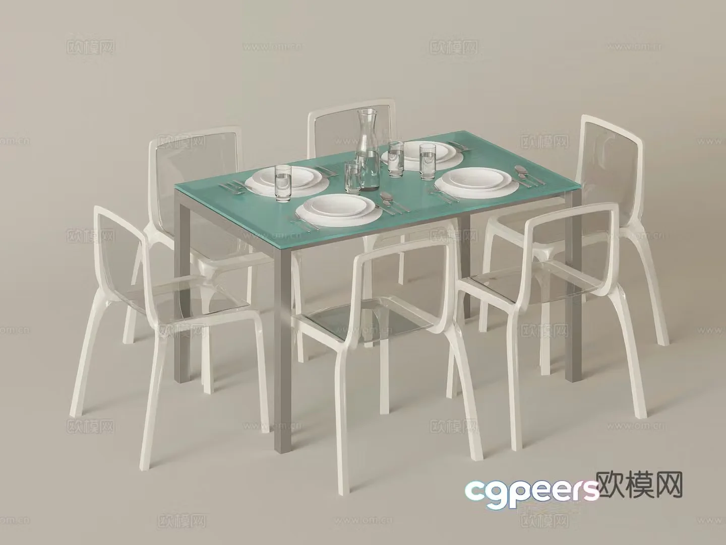 Modern dining table and chairs acrylic dining chair 3d model