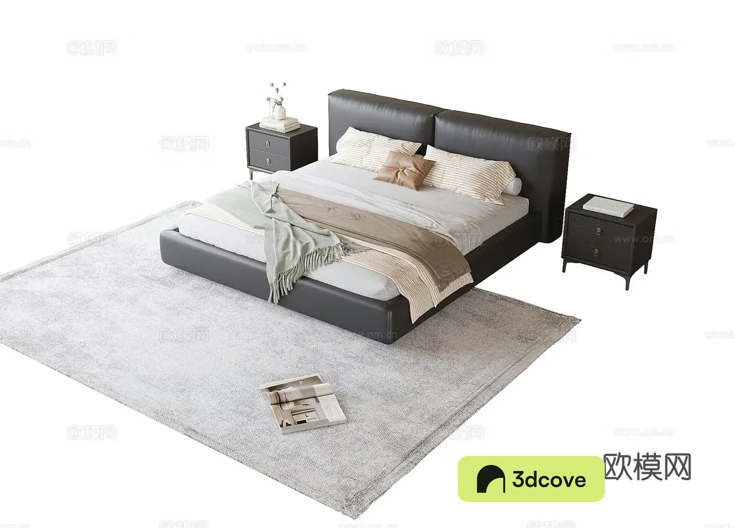 Modern double bed nightstand