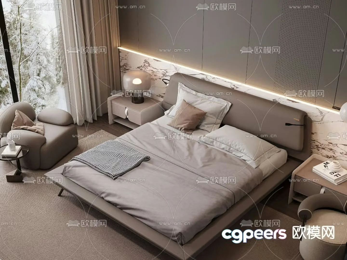 Modern double bed 3d model