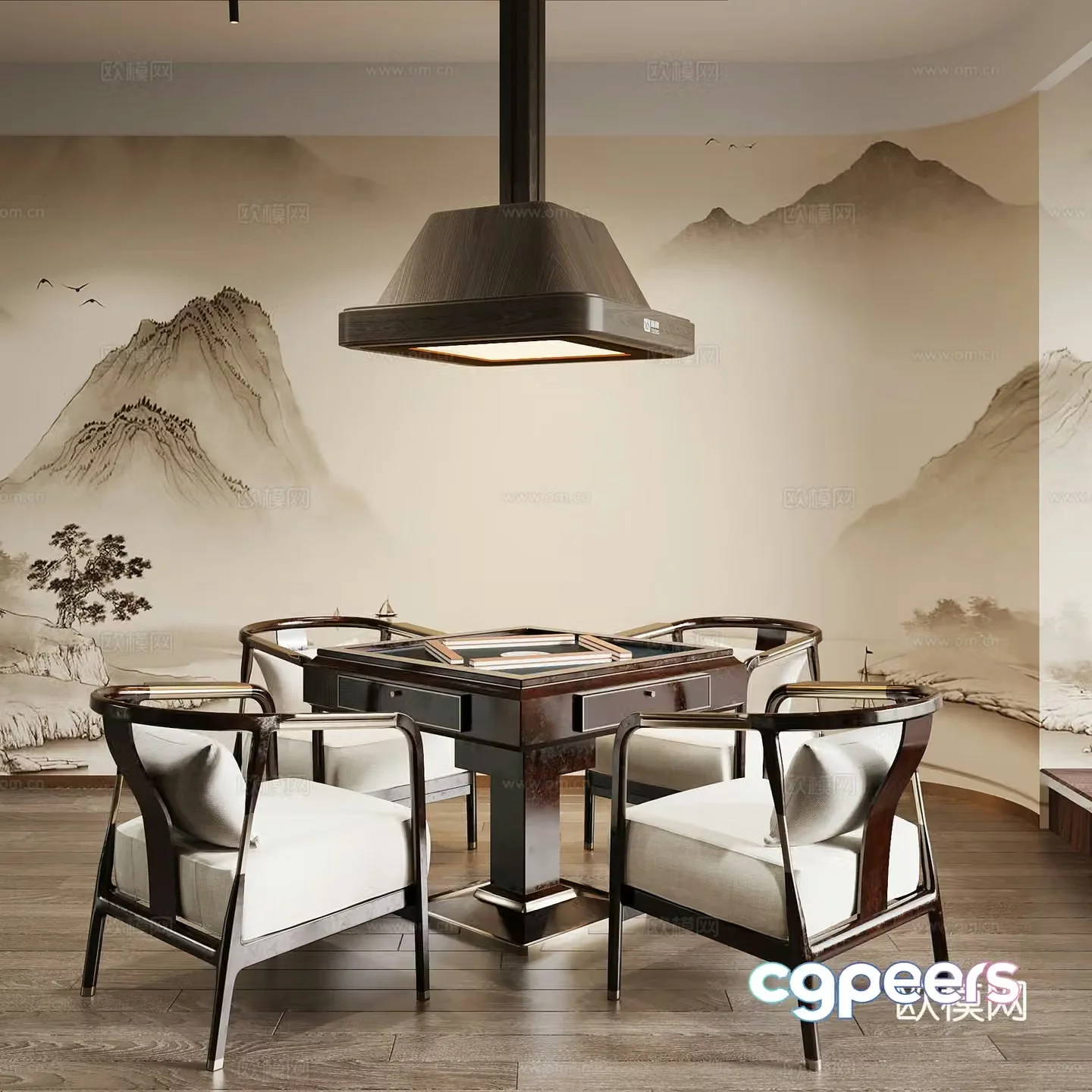 Chess and card room New Chinese chess and card room Mahjong room Mahjong table 3D model