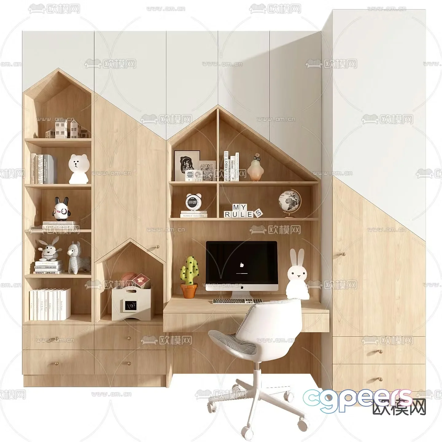 Children’s desk bookcase 3d model