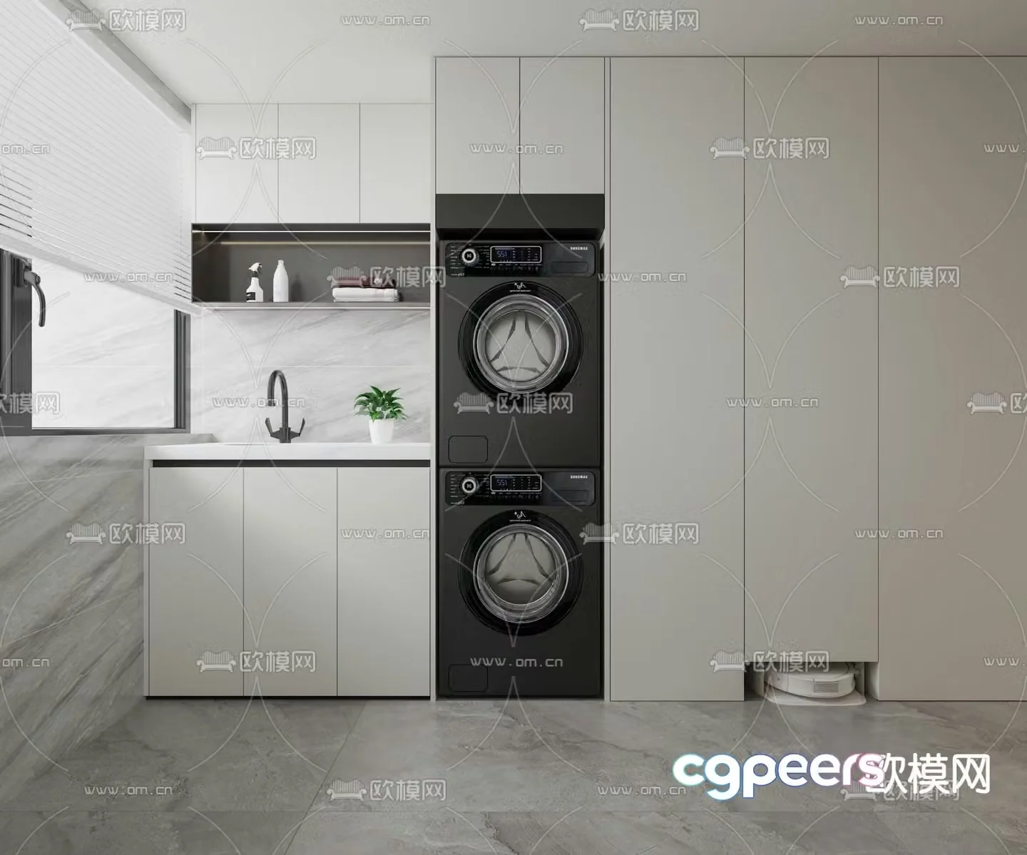 Balcony cabinet washing machine cabinet 3d model