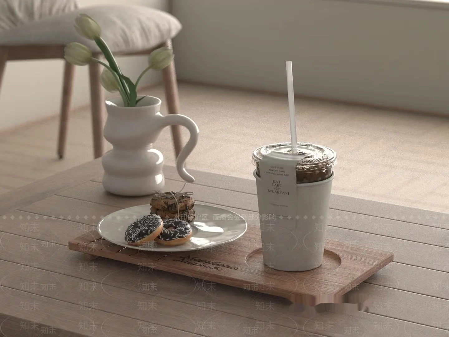 A Table With Food And Drinks 3D Model – 15899 – VRAY Render