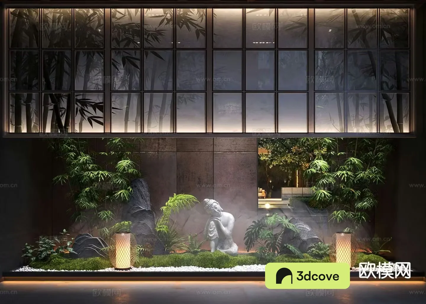 New Chinese style interior landscape moss installation