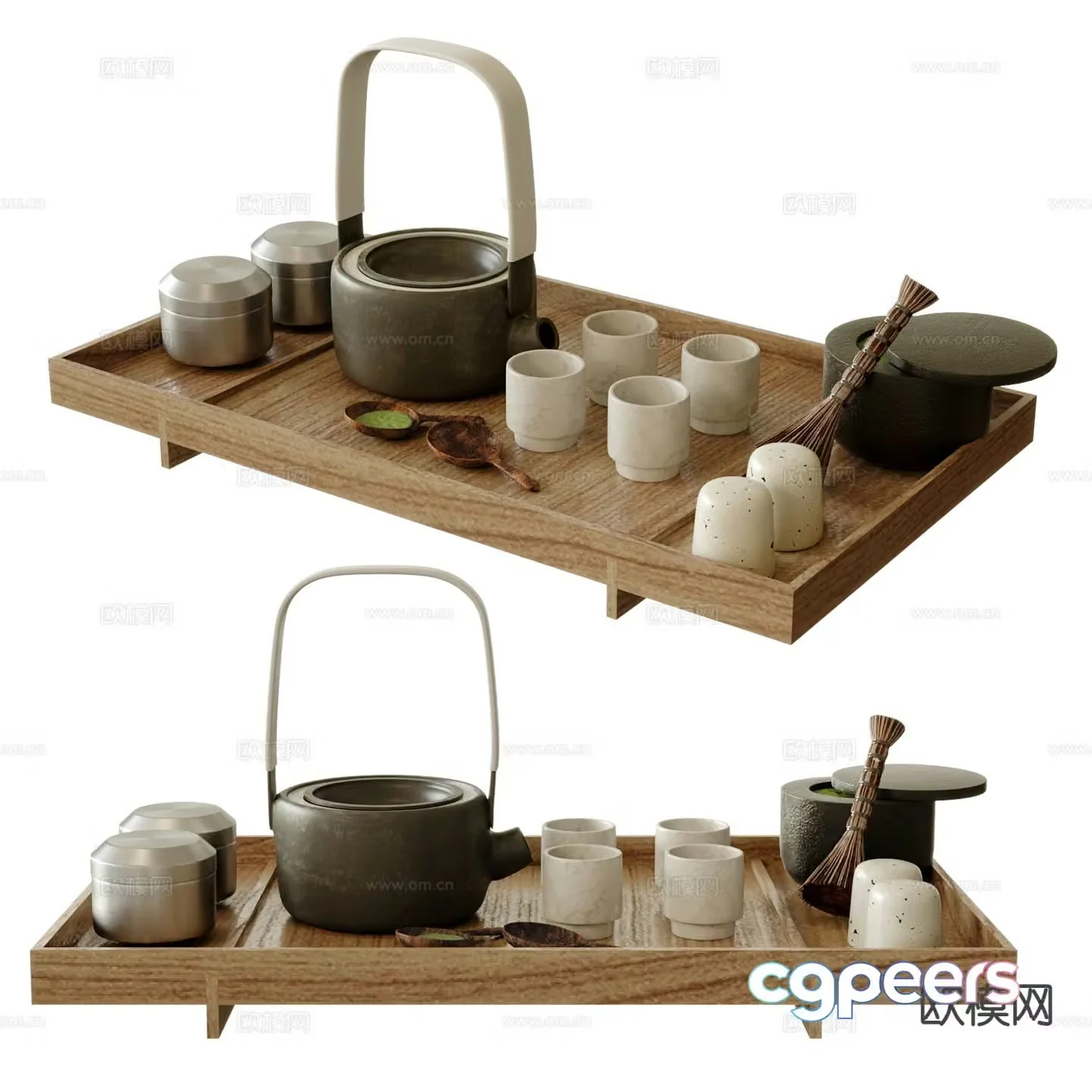 New Chinese tea set teacup teapot teaspoon 3d model
