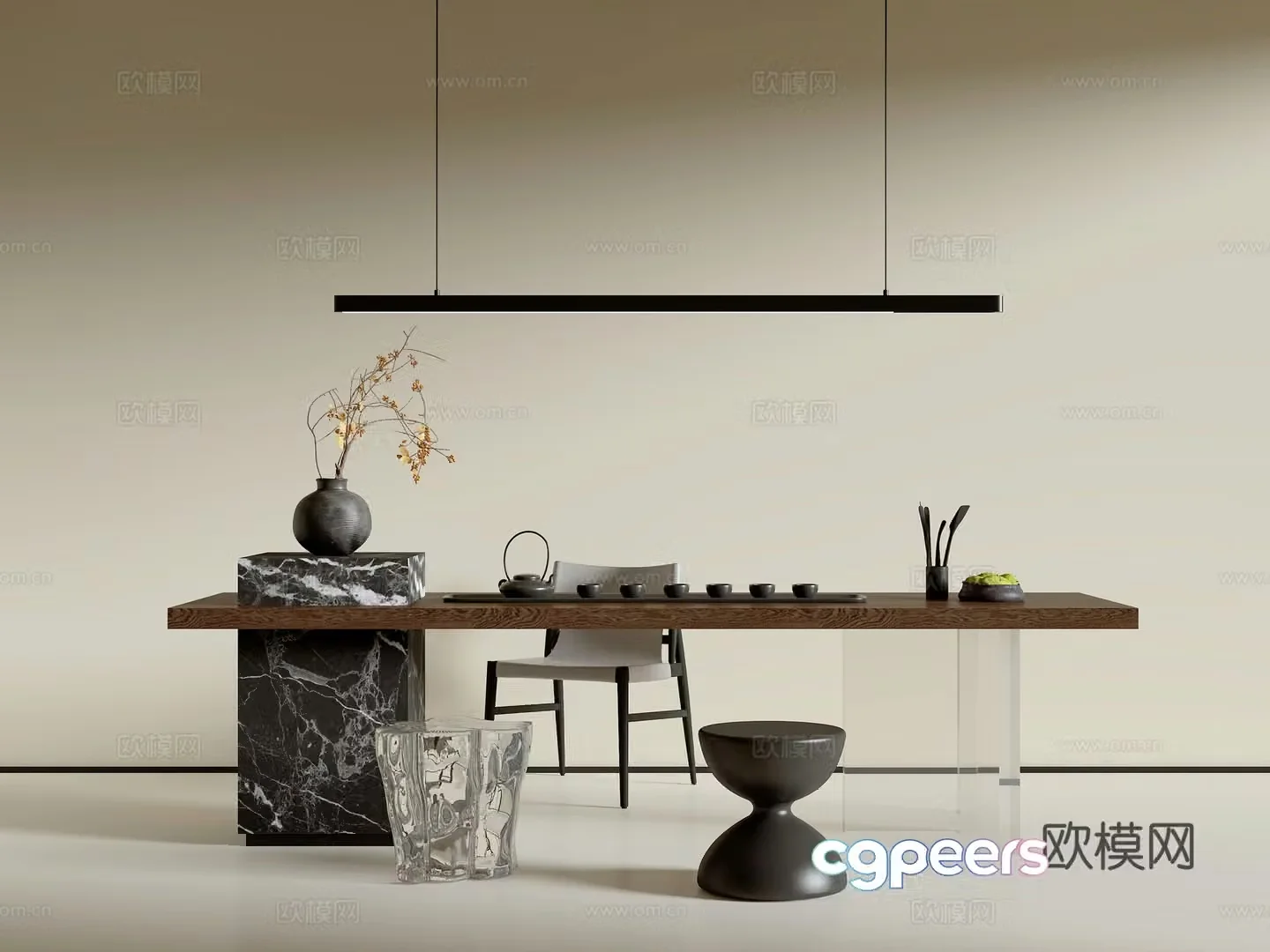 Modern tea table and chair combination 3D model