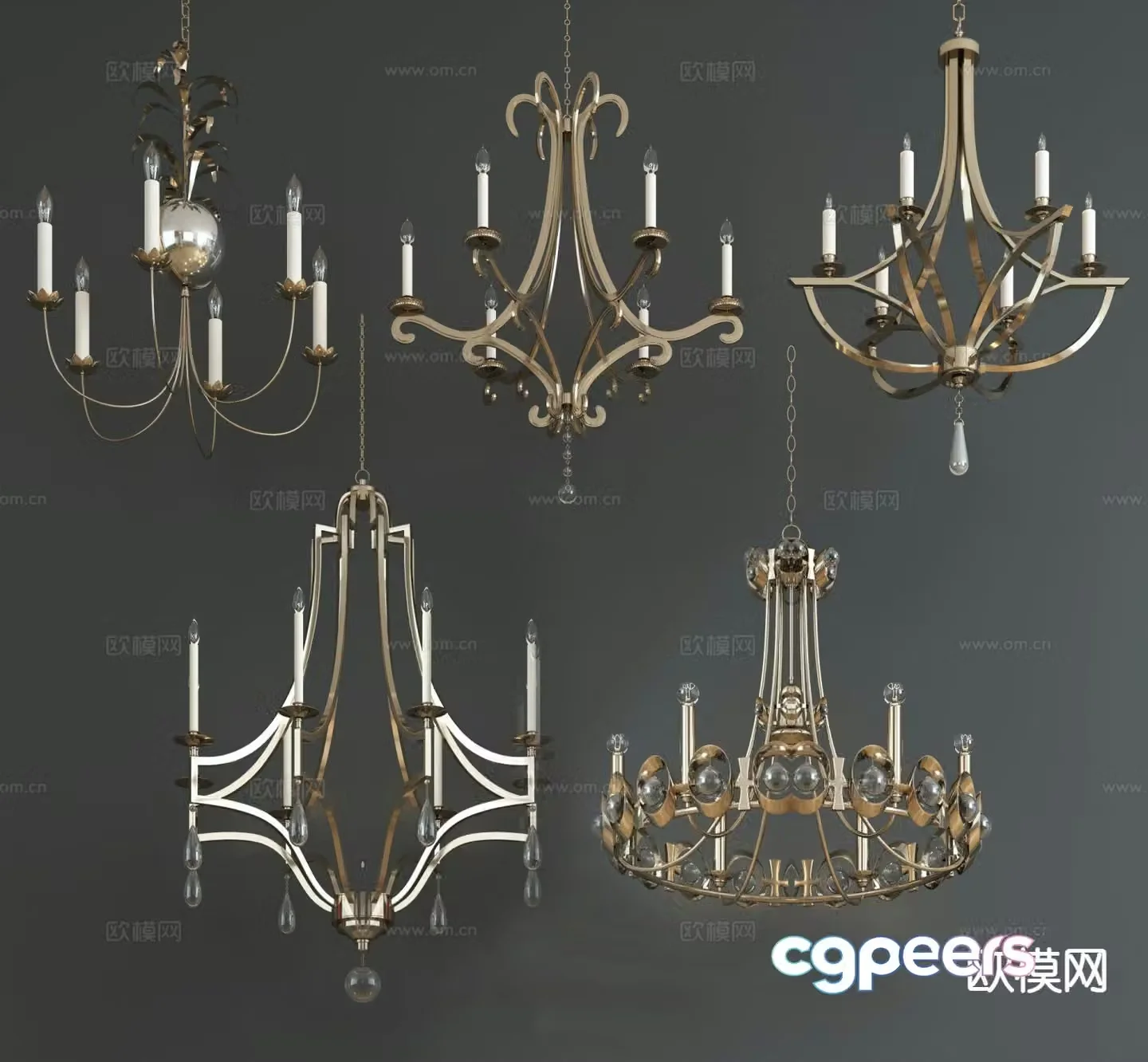 Postmodern metal chandelier candle light 3d model