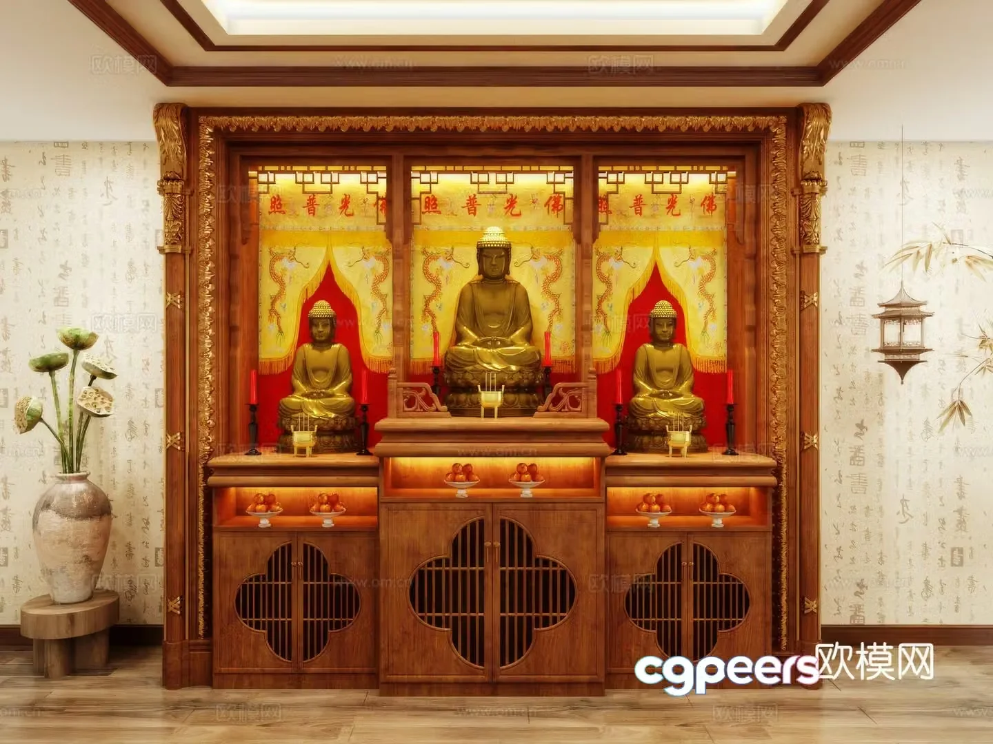 Buddha niche shrine hostel incense stove candle holder 3d model