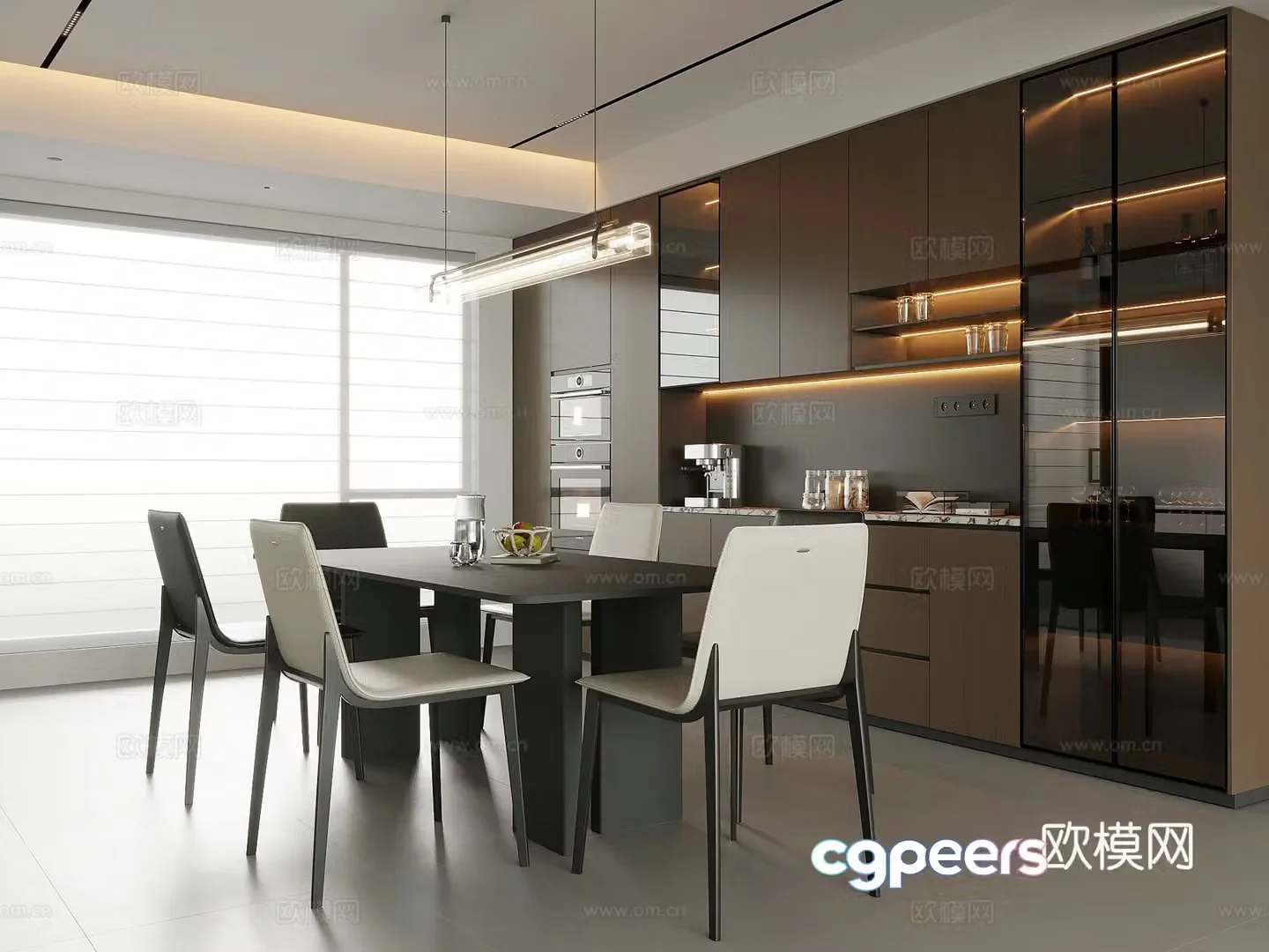 Italian minimalist restaurant dining table and chairs wine cabinet 3d model