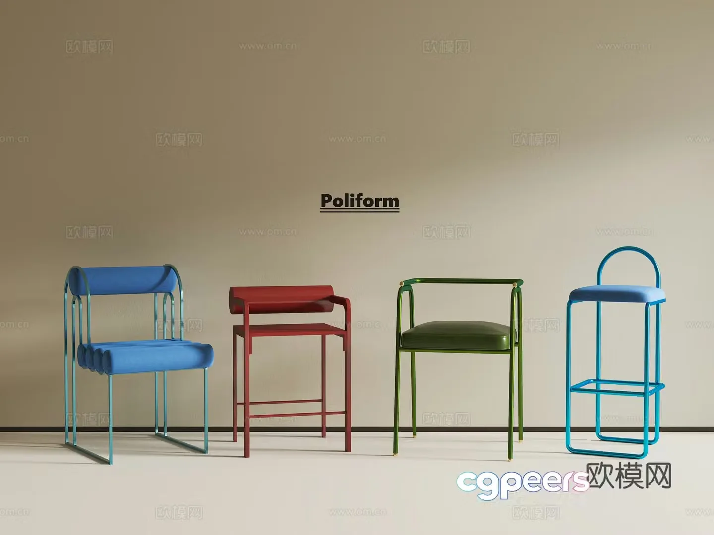 Bauhaus Bar Chair Stainless Steel Bar Chair Dopamine Bar Chair 3D Model