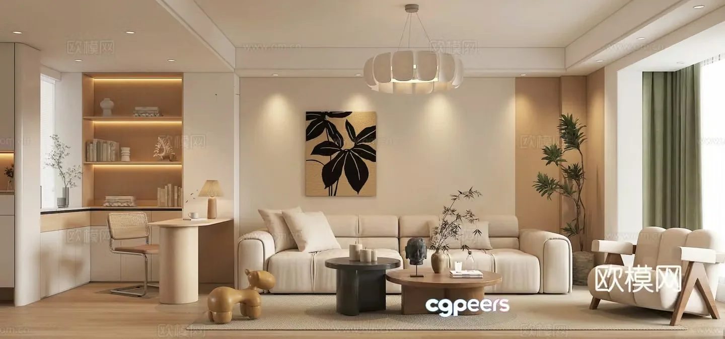 Creamy living room 3d model