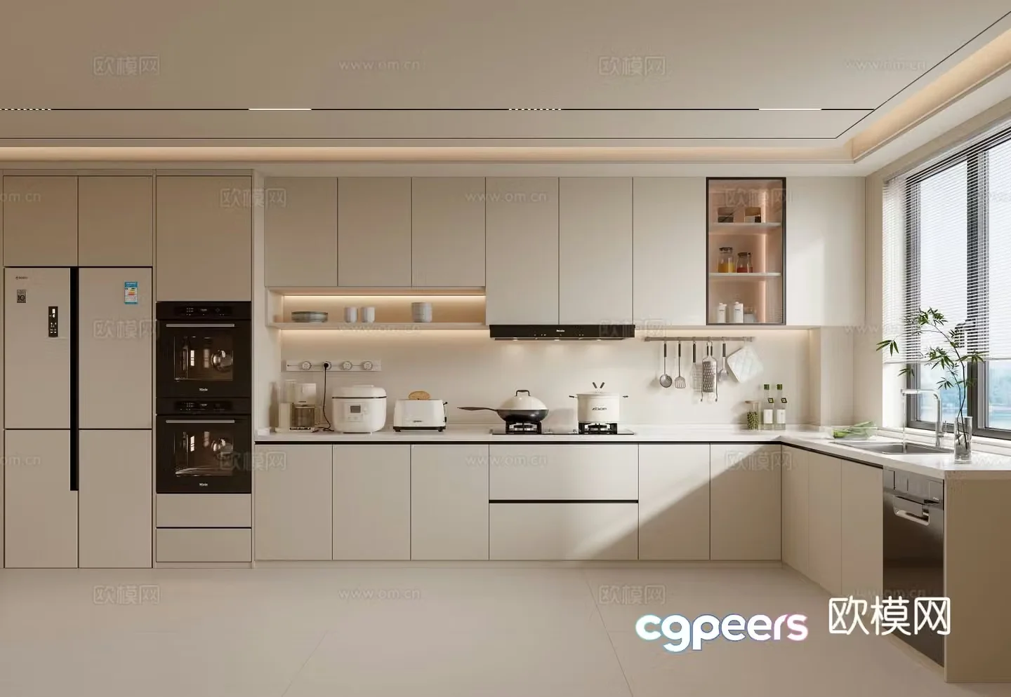 Creamy Kitchen Open Kitchen 3D Model