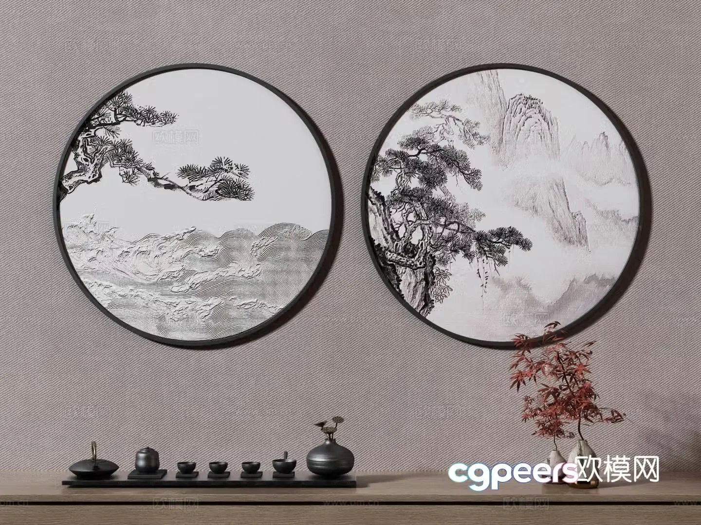 New Chinese style decorative painting landscape painting hanging painting 3D model