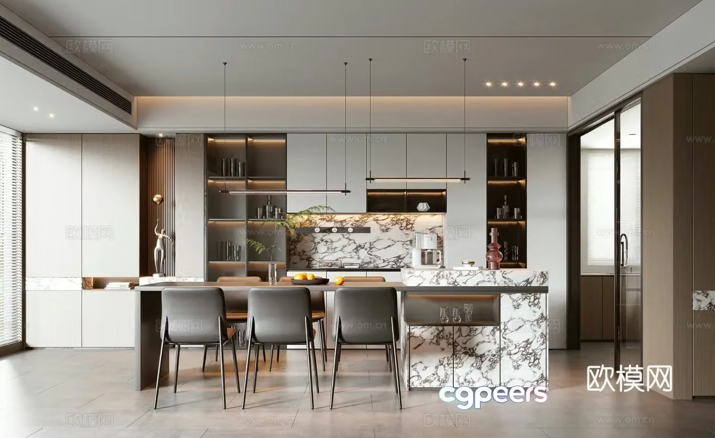 Modern light luxury kitchen restaurant 3d model