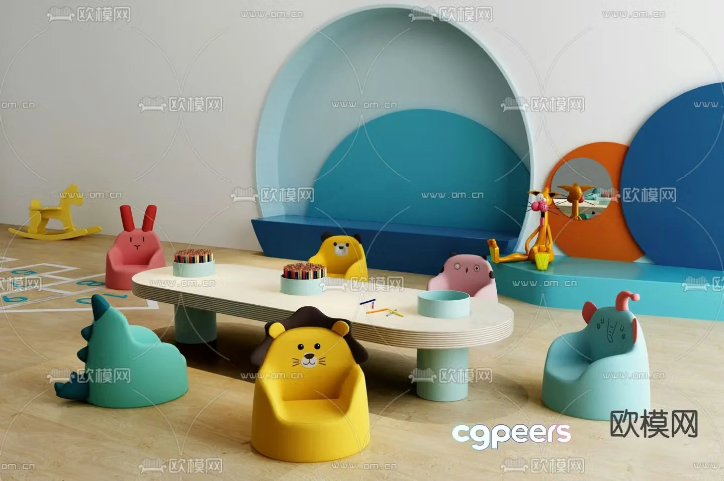 Children’s tables and chairs cartoon tables and chairs 3d model