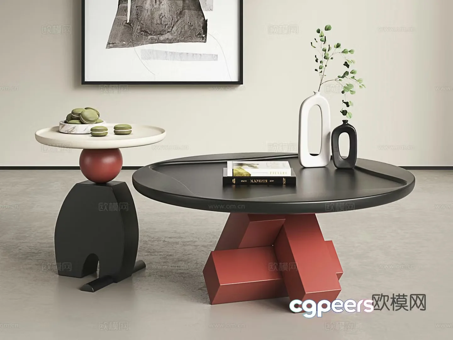 Italian round coffee table combination Dopamine coffee table combination Light luxury coffee table combination Minimalist coffee table combination 3D model