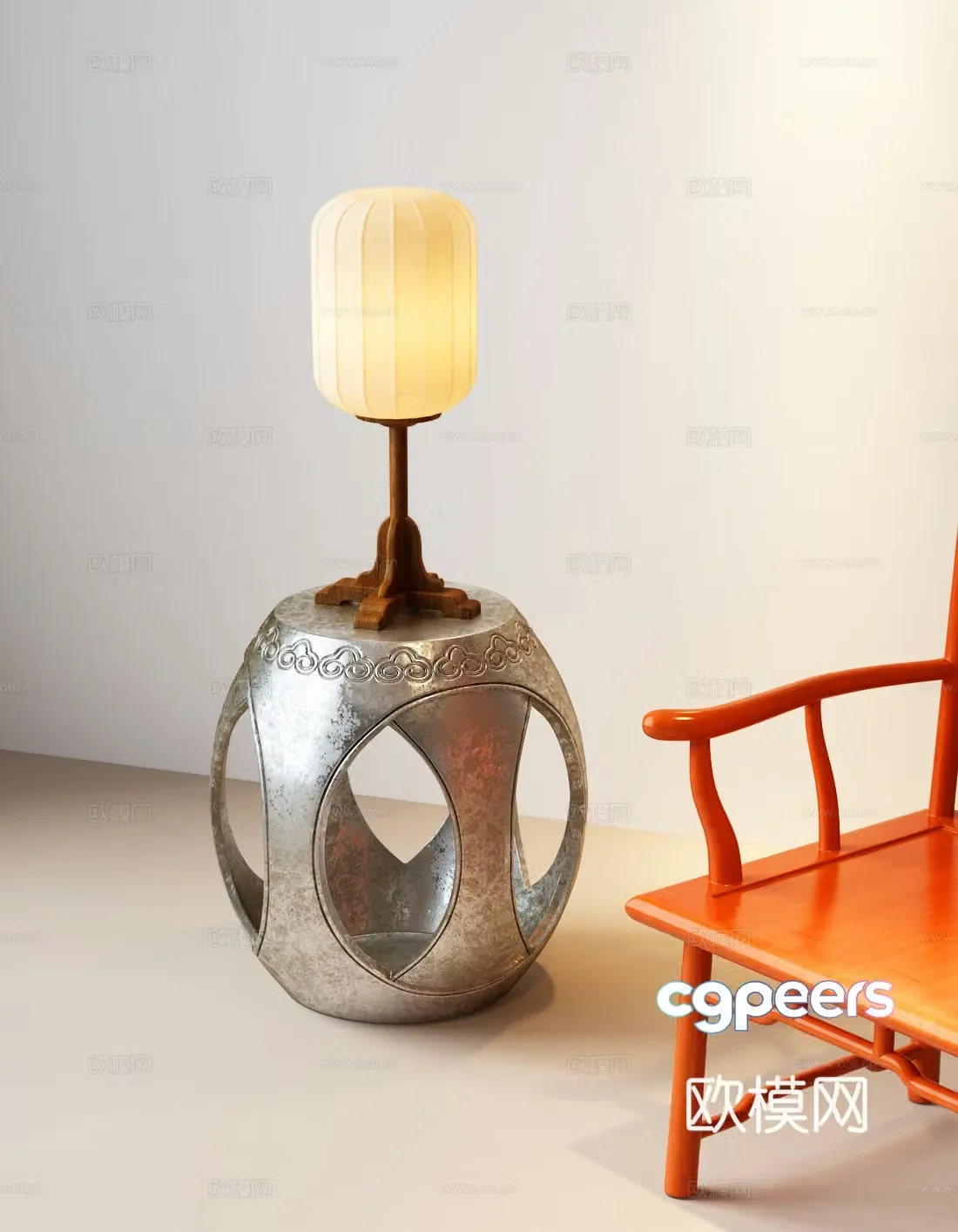 New Chinese style desk lamp Table lamp Song style desk lamp Chinese style desk lamp New Chinese style pole drum stool 3D model
