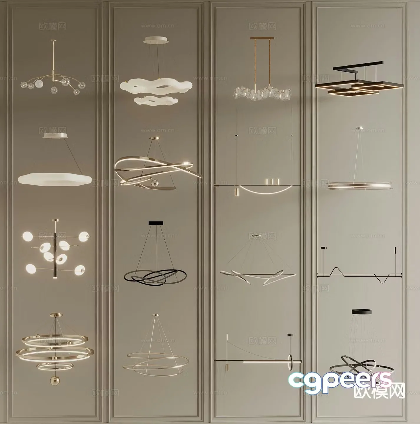 Light luxury chandelier straight chandelier dining room lamp 3D model